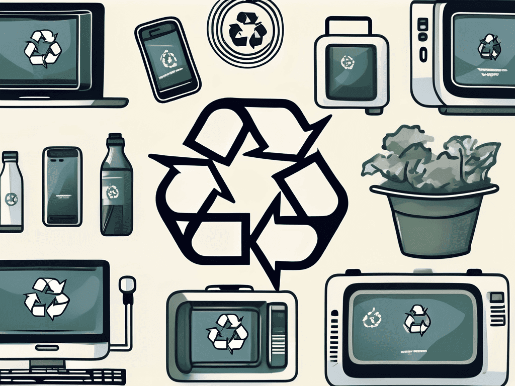 Eine Sammlung elektronischer Geräte mit einem Recycling-Symbol, die für die EPR-Einreichung geeignet sind.