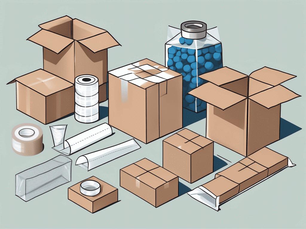 Various packaging materials like cardboard boxes