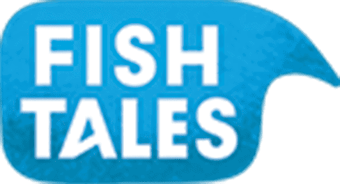 Fish Tales-logo met een tekstballon.